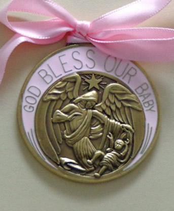 engravable pink brass crib medal